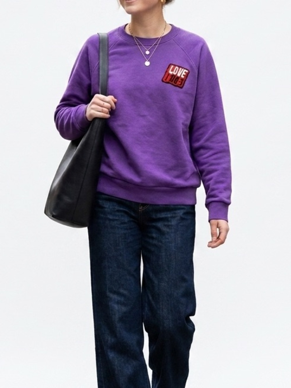 Sandro Paris Purple LOVE Beaded Patch Raglan Sweatshirt Size